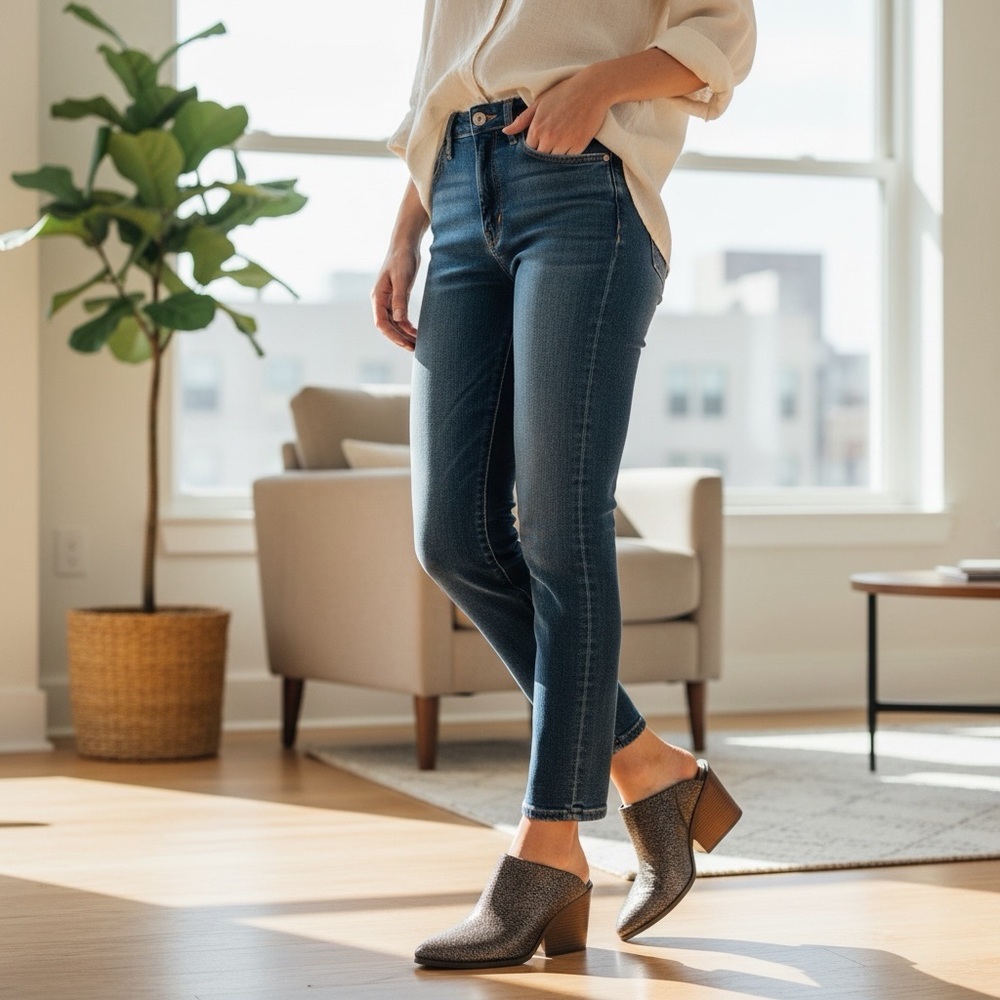 Lucky Brand Larsson Black Metallic Leather Wedge Mule Bootie Shoes size 7.5